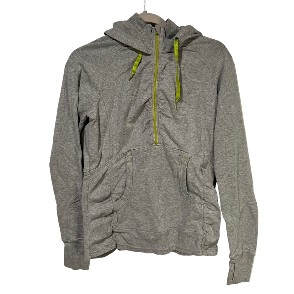 Athleta Gray Green Accents Size Medium Light Hoodie Sweatshirt